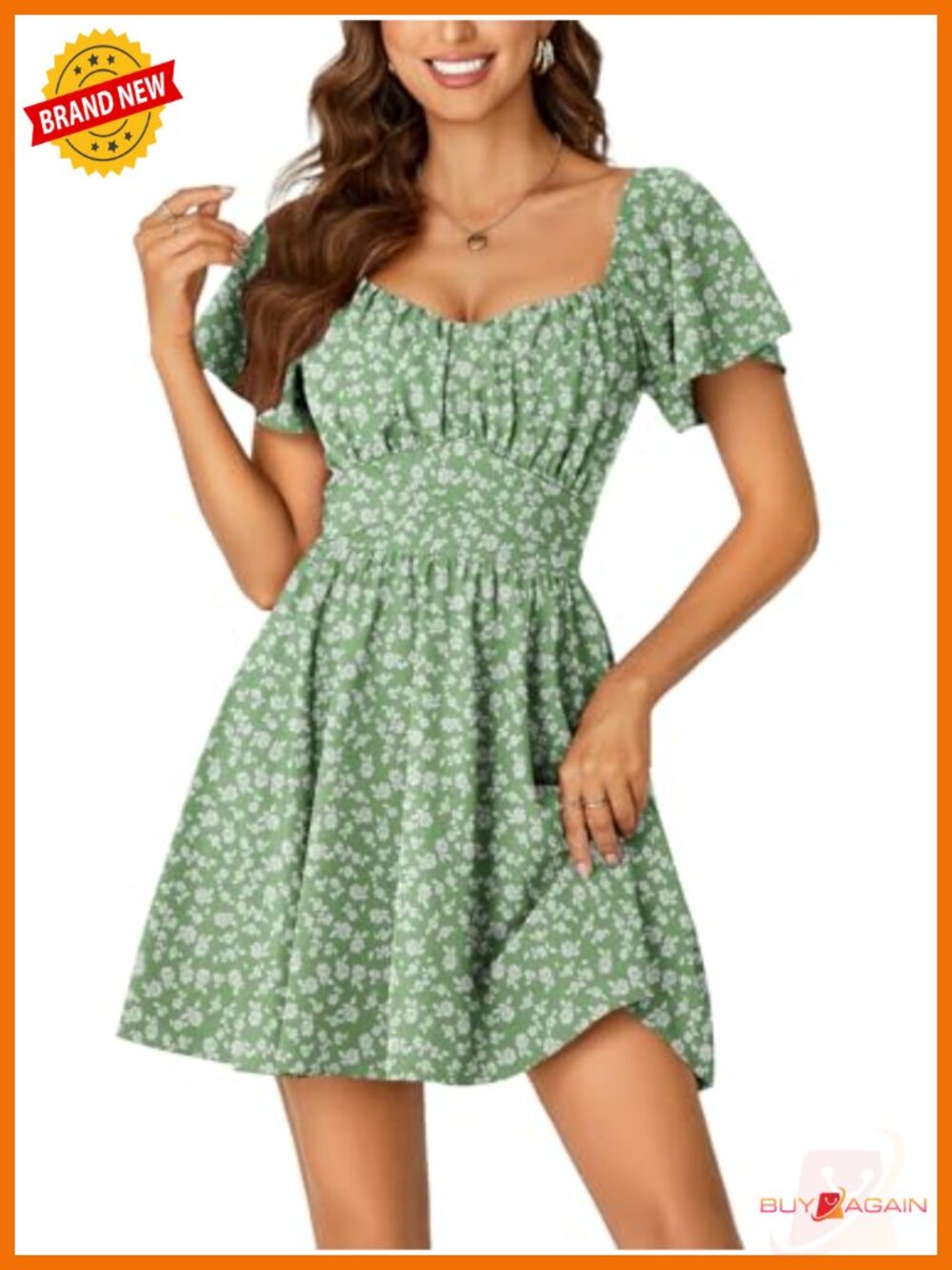 Tie Back Short Sleeve Mini Dress Ruched Bust Ruffle Hem Square Neck
